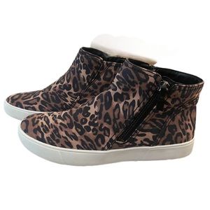 Naturalizer Brown Leopard Cheetah Leather Celeste Side Zipper High Top Sneaker
